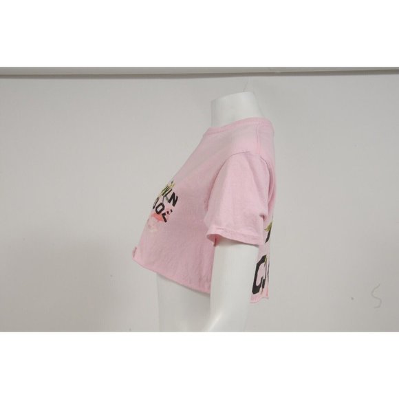 Livin Cool Womens The Webster Crop Top Small Pink Raw Hem Floral Palm Tree Shirt - Picture 8 of 10